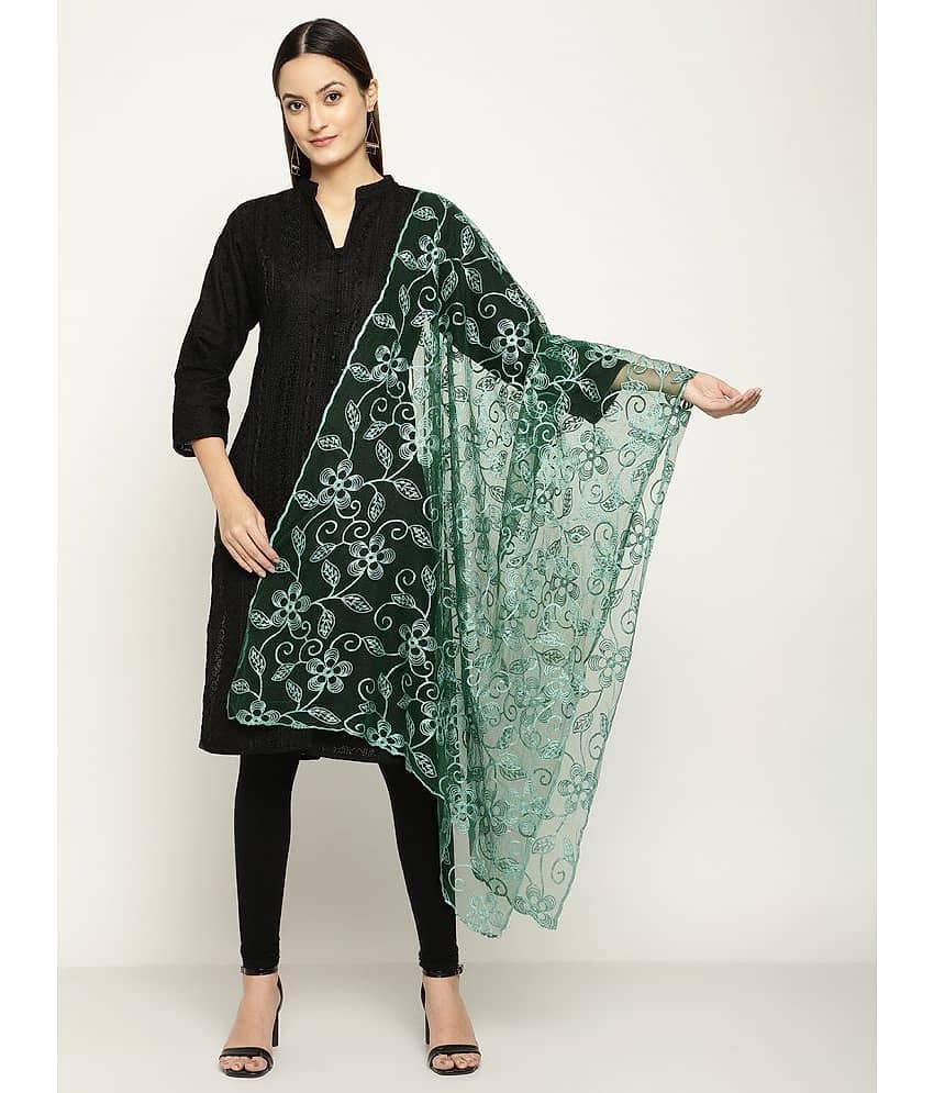 Queenley - Green Net Women's Dupatta - ( Pack of 1 )