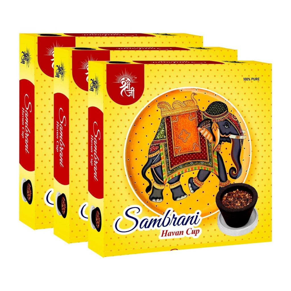 Shri Shriji Flam Sambrani Havan Cup � Pure Guggul Fragrance � Aromatic Peace Dhoop for Pooja, Meditation, & Spiritual Use � Pack of 3 � Traditional Natural Resin Cup