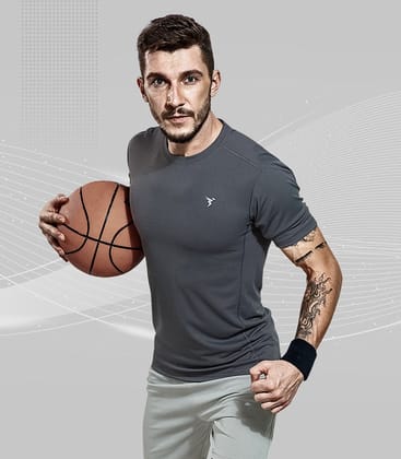 TechnoSport Crew Neck Half Sleeve Dry Fit T Shirt for Men OR-10 (Dark Grey)-S