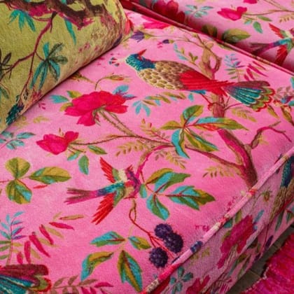 Birds of Paradise Velvet fabric for upholstery-Dusty Pink-1 meter