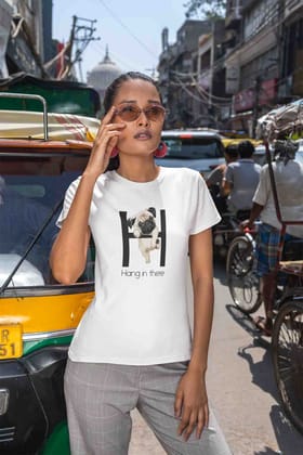 Round Neck T-Shirt (Women) - Hang In There Pug (10 colours)