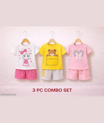 ODIMENT Pack of 3 Girls Cotton Blend T-shirt & Shorts ( Multicolor )