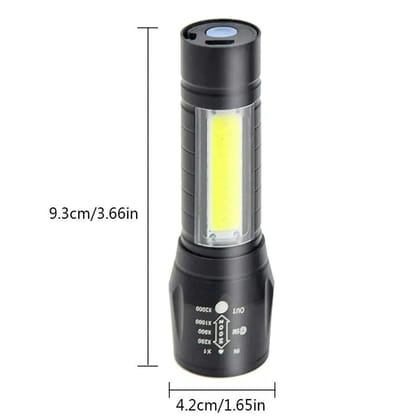 Rechargeable LED Flashlight with COB Side Light & USB Charging - Portable Torch
