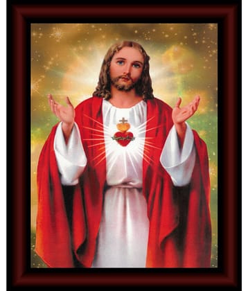 saf Lord Jesus Sparkle Coated Digital Reprint 13.25 inch x 9.25 inch Painting (With Frame)