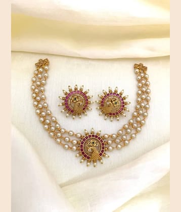 ROFARWORD Gold Brass Necklace Set ( Pack of 1 )