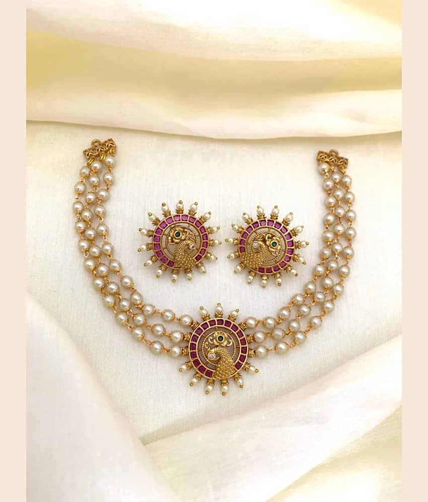 ROFARWORD Gold Brass Necklace Set ( Pack of 1 )