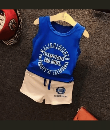 VELION Pack of 1 Unisex for Baby Cotton Blend Top & Shorts ( Blue & White )