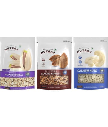 Nutraj Dry Fruits 600G Combo Pack - Pista Inshell 200G, Almonds 200G, Cashew 200G