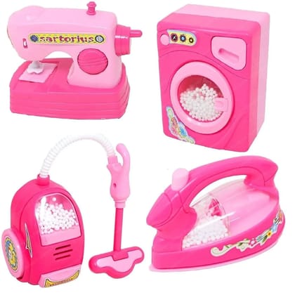 Braintastic Kids Kitchen Pretend Play Set | 4 Pcs Battery Operated Mini Household Appliances  Includes Sewing Machine, Washer, Vacuum Cleaner and Iron (Multicolor) (Household 4 Pcs)