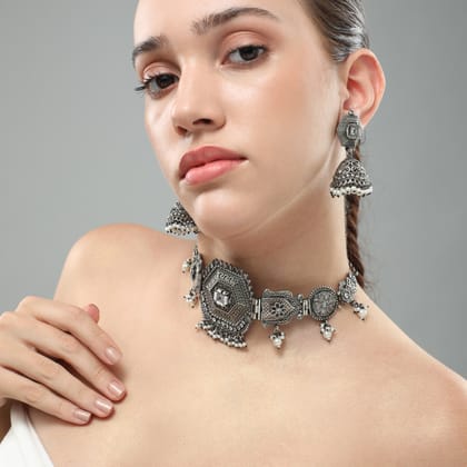 Samar Oxidized Choker Set-OXIDIZED ALLOY METAL / OXIDIZED SILVER