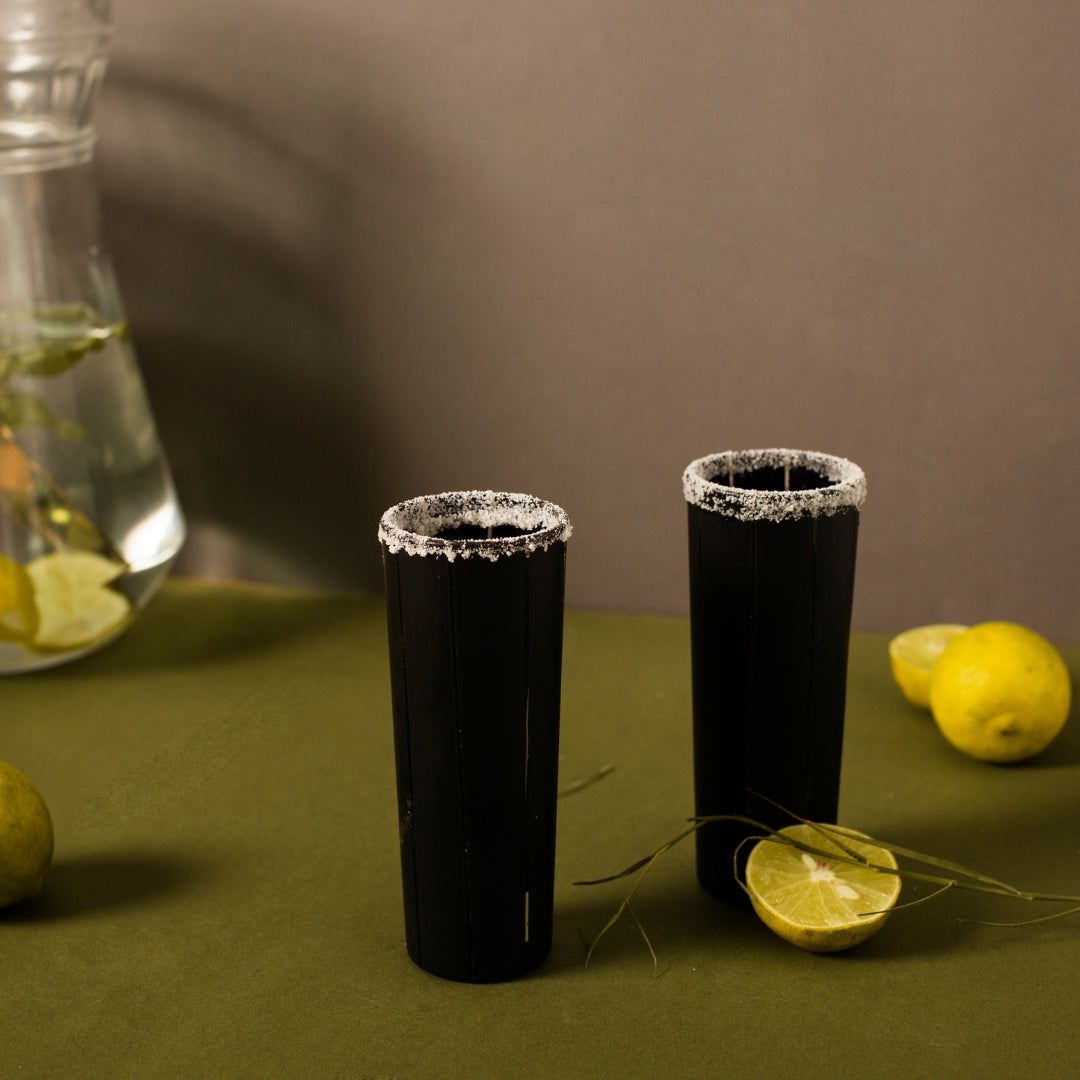Black Tequila Shot Glasses with thin lines (Set of 2)