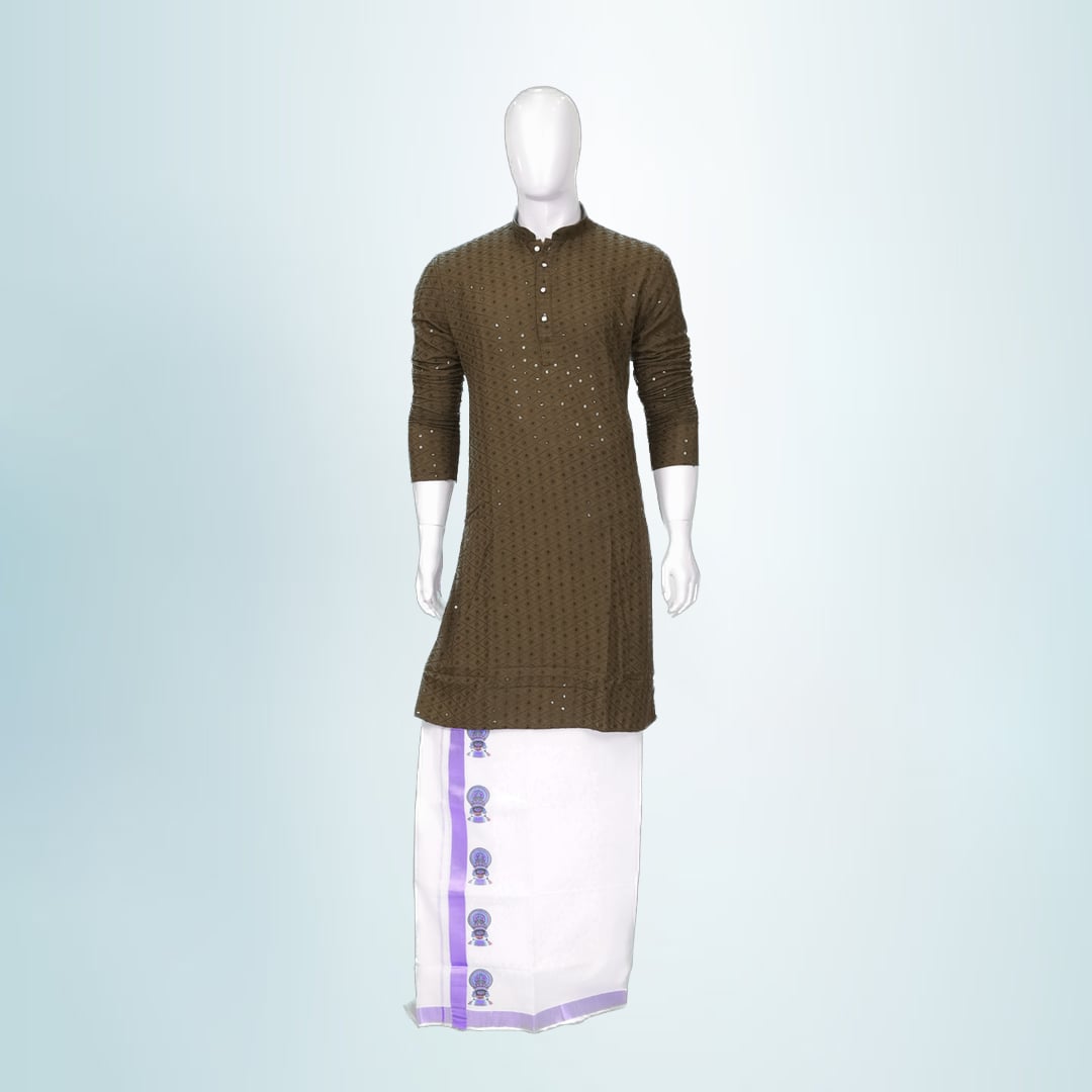 Olive Green Embroidered Kurta with Traditional Dhoti Set | Ethnic Festive Wear | Traditional Men's Ensemble