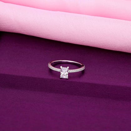 Rectangle-cut Solitaire Silver Ring-Solitaire / Silver / US 5 (15.6 mm Diameter)