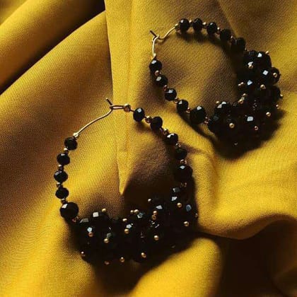 Black Crystal Beaded Hoop Earring