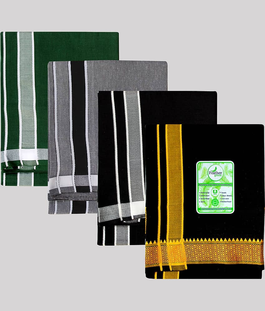 Feather Green - Multicolor Cotton Men's Lungi ( Pack of 4 )