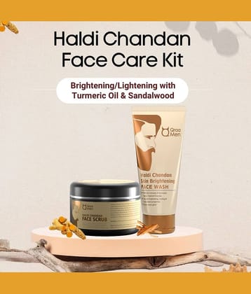 Qraa Men Haldi Chandan Face Care Kit - Combo pack of Haldi chandan Face wash 100g & Scrub 100g | Lightens & Brightens skin tone with turmeric extracts