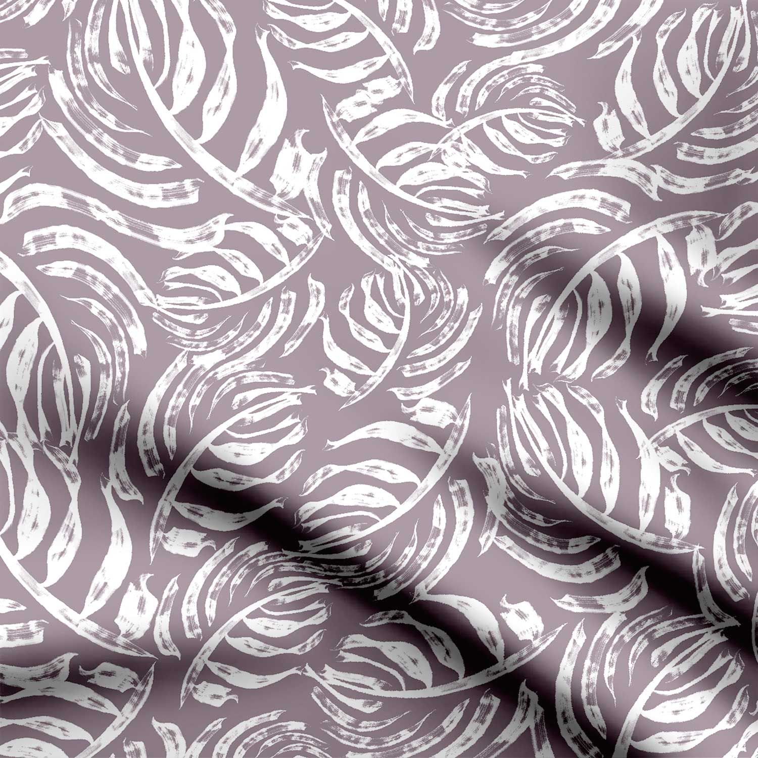 Abstract Stroke Leaves Lavender Print Fabric-Cotton