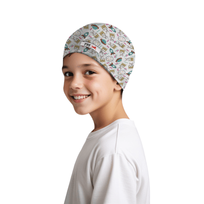 TVS Kid's AOP Skull Cap - Navy, 100% Cotton, Moisture Wicking, Stretchable, Universal Size Skull Cap