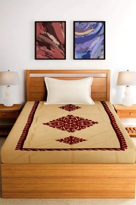 Garvi Gurjari (A Gujarat Govt Enterprise) Light Brown Applique Work Single Bedcover (GGCAWSB09)