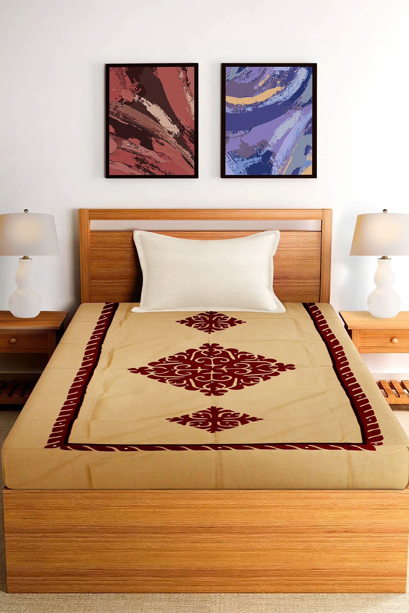 Garvi Gurjari (A Gujarat Govt Enterprise) Light Brown Applique Work Single Bedcover (GGCAWSB09)
