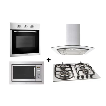 Built-In-Oven (BO-607T) + Glen Built-in-Microwave (MO-677) + Built In Hob (BH1061DBTRSS) + Curved Glass Chimney 60cm 1000m3/h (CH6071EX60BFLTW)