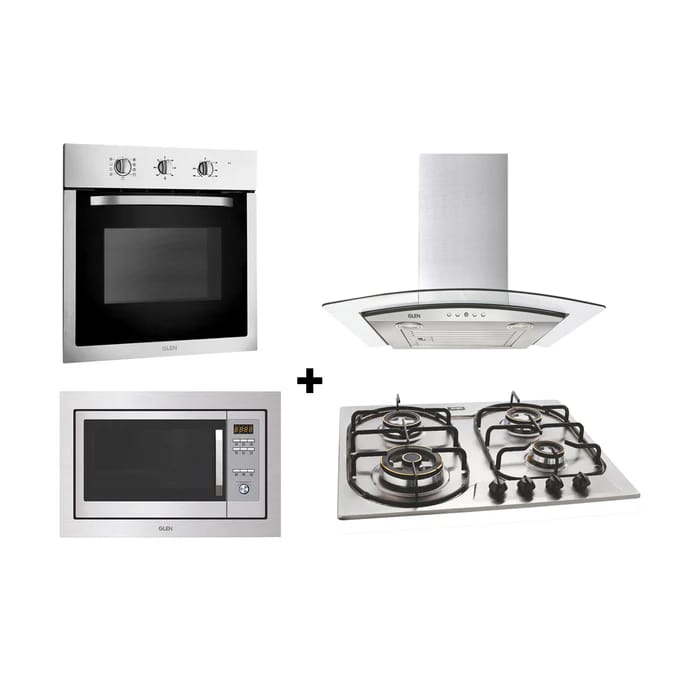 Built-In-Oven (BO-607T) + Glen Built-in-Microwave (MO-677) + Built In Hob (BH1061DBTRSS) + Curved Glass Chimney 60cm 1000m3/h (CH6071EX60BFLTW)