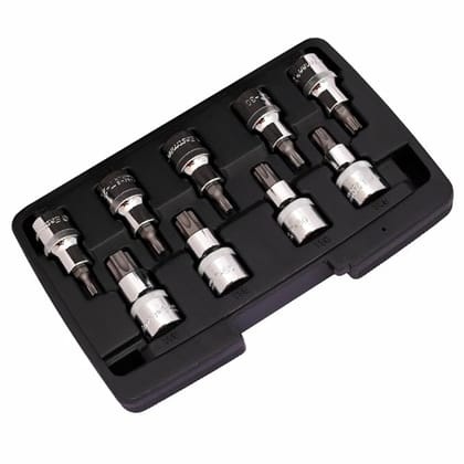 Eastman Tool Kit 9 Pcs Torx Bit Socket Set With Case, Blow Case Knurled Sockets 52 Bits, Star Socket Chrome Vanadium Steel Sockets Kit BCP Finish (E-3014)