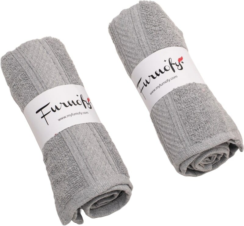 Furnofy Cotton 450 GSM Hand Towel Set Grey (Pack Of 2)