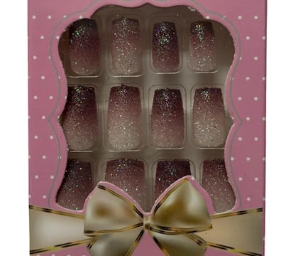 Kucai Beauty Press-On Nails, 12 Pieces, Blue Ombre Glitter, Medium Square Full Cover Fake Nails, Shimmer Design, Reusable Stick-On Nail Tips for Women and Girls (Dark maroon)
