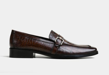 KLEIN | MEN BUCKLE STRAP LOAFERS IN CROC BROWN (SALE)-UK 5