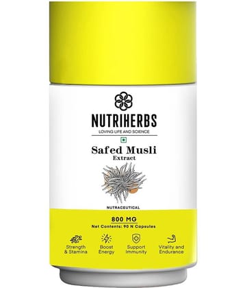 Nutriherbs Safed Musli Capsules 800 mg - 90 Capsule| Provides Energy & Boosts Immunity | Enhances Sports Performance