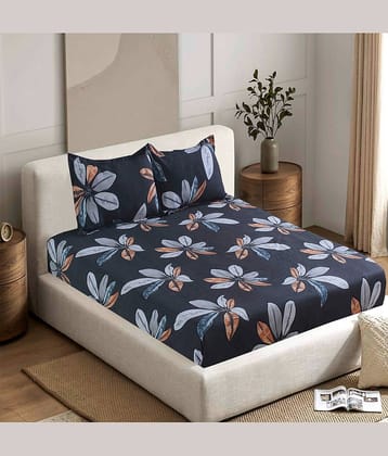 Valtellina Cotton 1 Double Bedsheet with 2 Pillow Covers ( Blue )