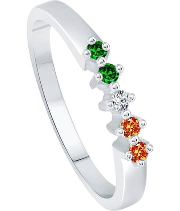 Vighnaharta Five Stone CZ Rhodium Plated Alloy Ring for Women and Girls - [VFJ1303FRR16]