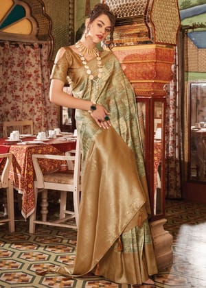 Wood Brown Banarasi Silk Saree With Digital Print