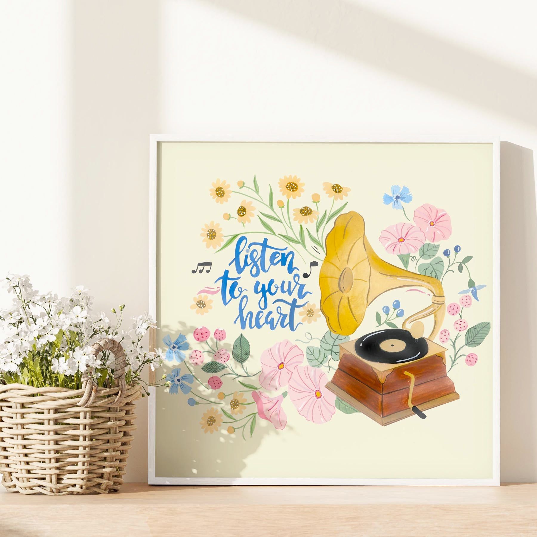 Listen To Your Heart Wall Art Frame-10 x 10 inches / White Frame