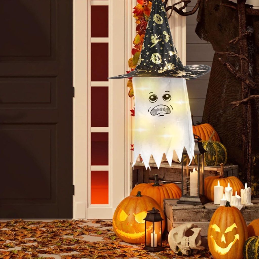 Light Up White Hanging Witch Hat for Halloween Decor- 1PC - Party and Festive Needs | Buy online on ZillyBuy