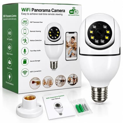 WiFi Bulb Camera 1080P HD, Panorama Security Camera with Night Vision, Motion Detection, Two-Way Audio, 2.4GHz WiFi, E27 Socket, TF Card Support up to 128GB, Android & iOS WiFi Bulb Camera 1080P HD, Panorama Security Camera with Night Vision, Motion Detection, Two-Way Audio, 2.4GHz WiFi, E27 Socket, TF Card Support up to 128GB, Android & iOS