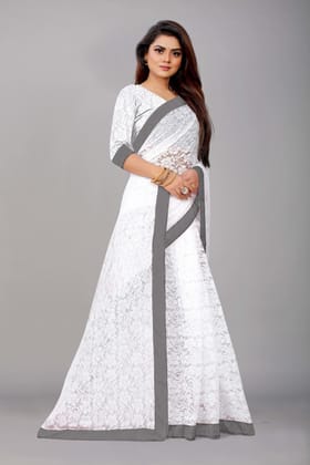ANSH Womens Net Floral Print Saree length (5.5m) & Blouse Piece Size (0.8m) (Multicolor)