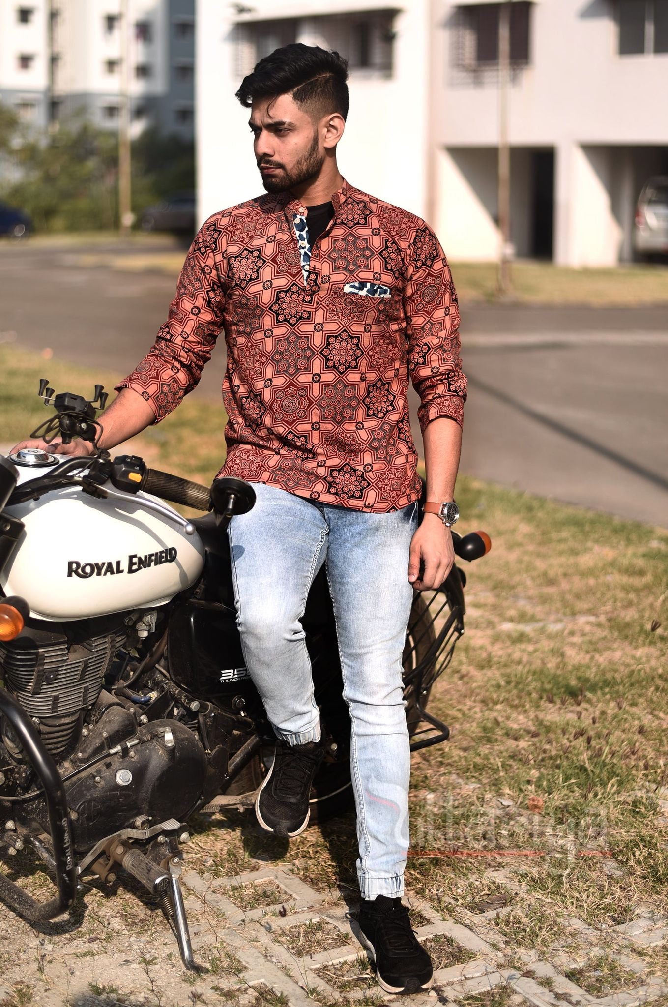 Handloom Brown Ajrakh Shirts For Men-M - 38