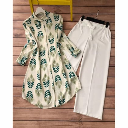 A Blossoming Ensemble Floral White Kurti & Palazzo Set by GlamaStitch-M