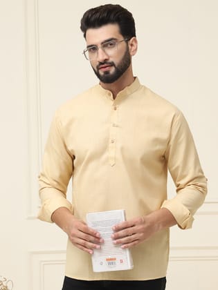 Men's Cotton Blend Light Gold Solid ONLY Short Kurta-36