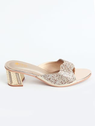 Muse Fancy Block Heel Slip-Ons-36 / Gold