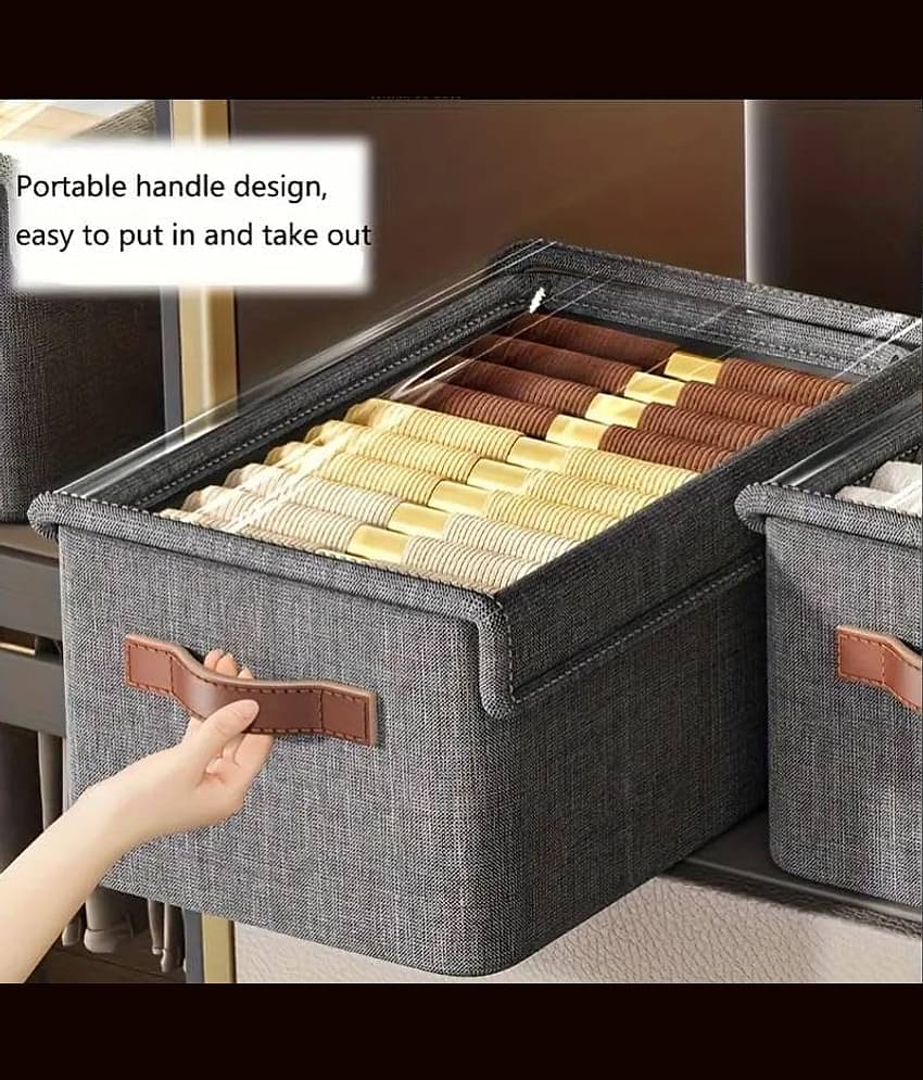SKYVILLA  26 Litre Storage Box With Lid Clothes Storage Box With Lid Folding Storage Box With Handles Durable Clothes Basket
