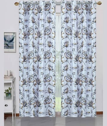 BELLA TRUE - Set of 2 Door Digital Printed Semi-Transparent Eyelet Polyester Off White Curtains ( 212 x 120 cm )
