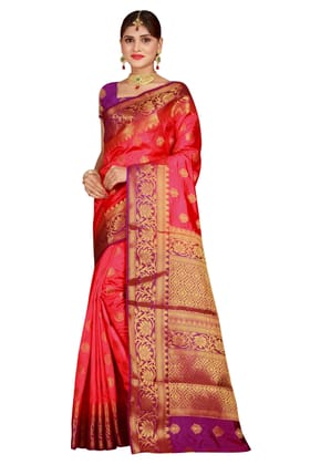 Narivastra Lotus Border Peach Color Pure Banarasi Silk Saree