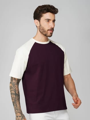 Wine With White Raglan Oversized T-Shirt-White / S