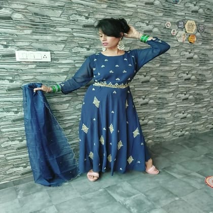 A line floor length gown with dupatta