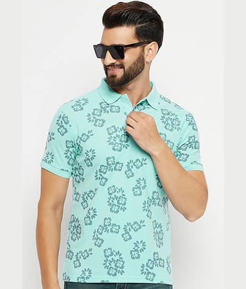 GET GOLF Pack of 1 Cotton Blend Regular Fit Printed Half Sleeves Men's Polo T Shirt ( Aqua )