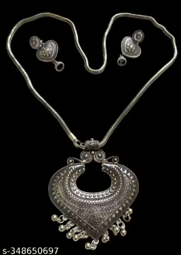 Oxidized Paan jewellery set | Antique finish oxidised silver earring and necklace