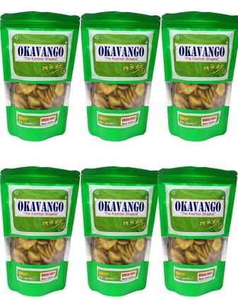 Okavango Green Chilli Banana Chips, Spicy and Crunchy Snack100 gms X Pack of 6
